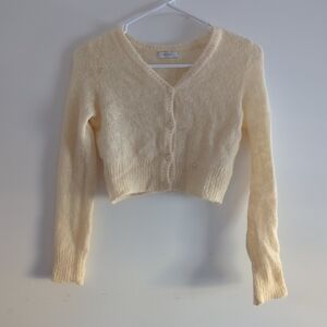 Milk Cream Yellow Knit Cropped Cardigan Sweater